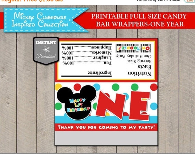 SALE INSTANT DOWNLOAD Mouse Clubhouse One Year Printable Candy Bar Wrapper/ Labels / First 1st Birthday / Clubhouse Collection / Item #1643