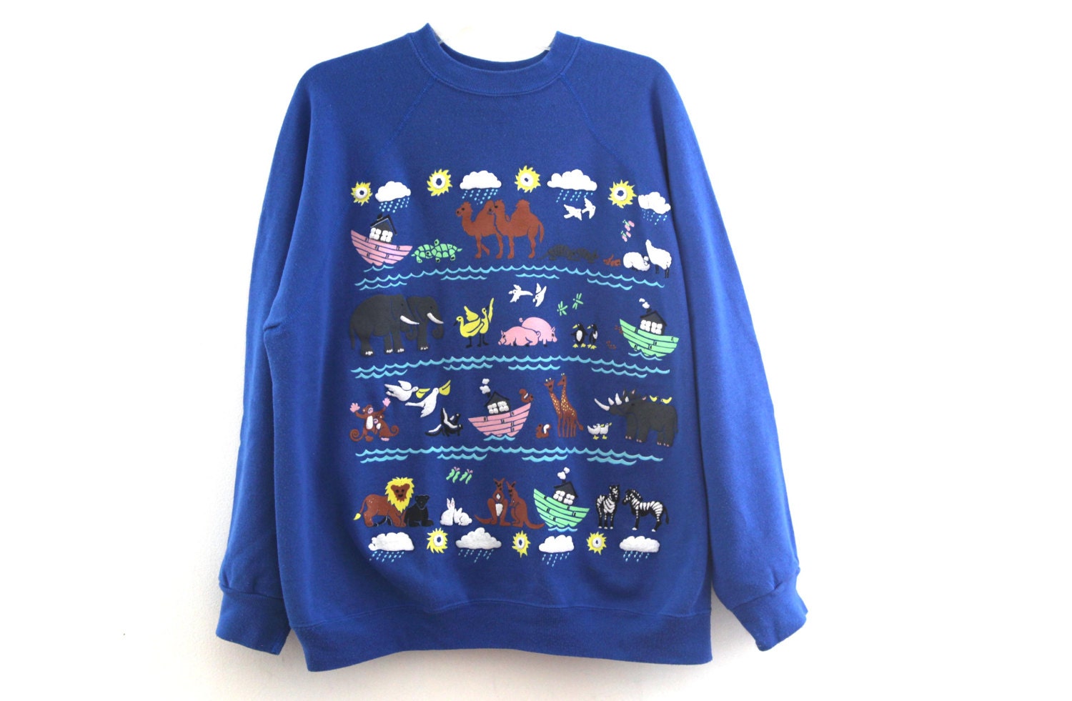 Vintage Noah's ark sweatshirt puffy paint 80s 90s animals
