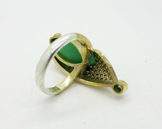 Faux Emerald and Topaz Statement Ring, Vintage Two Tone Sterling Silver Ring, Size 9