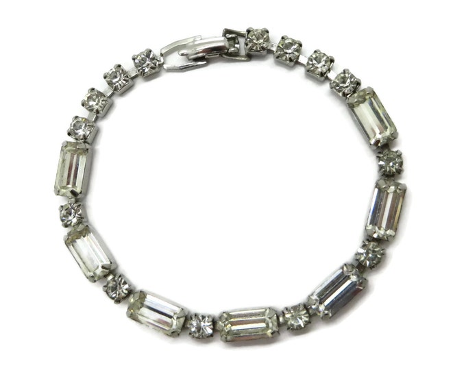 Weiss Rhinestone Bracelet, Clear Rhinestone Bracelet, Vintage Silvertone Bracelet, Bridal Jewelry, Signed Weiss Jewelry, Gift for Her