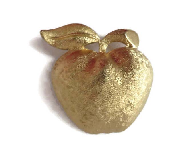 Vintage Brooch, Apple Brooch, Signed Coro Jewelry, Brushed Gold Tone Apple Pin, Mother's Day Gift, Gift for Her