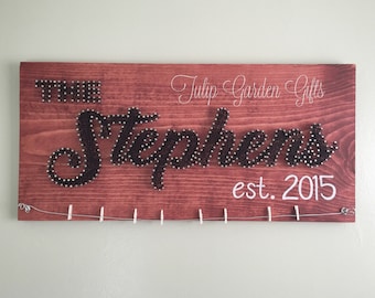 String Art Name Wall Hanging with Photo Hanging Display Wire and Painted Clothespins, Name String Art, Photo Wire String Art