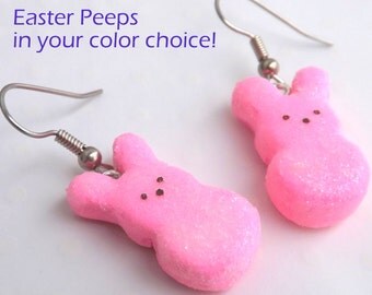Easter, Earrings, Peeps Earrings, Dangle Earrings, Basket Stuffer, Easter Bunny Earrings, Marshmallow Peep, Food Jewelry, Cute Earrings