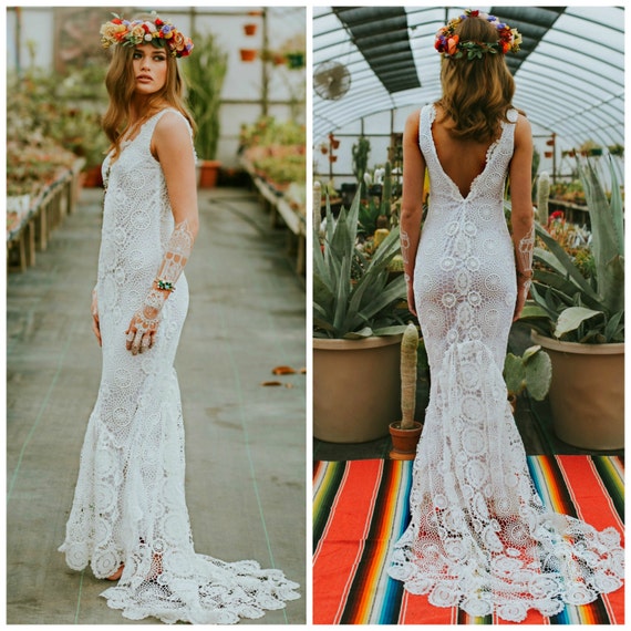 Crochet wedding  dress  boho  wedding  dress  crochet lace