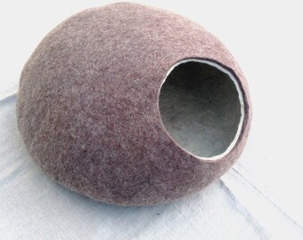 Cat bed/cat cave/cat house/Light Brown with White felted cat cave/ any colors (With GIFT cat toy)