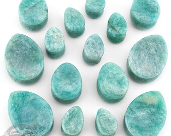 Amazonite Stone Teardrop Plugs - Sizes / Gauges (1/2" - 1 Inch)