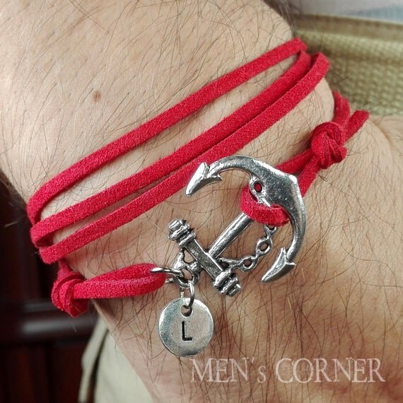 Silver Personalized Sailor Anchor Stylish Male Custom Initial