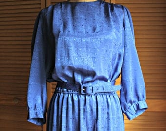 Vintage! Royal blue/silky/belt/dress. Starlo Fashions. 1980s!