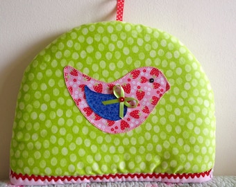 Tea Cosy handmade strawberry bird kitchen decor tea pot Free Postage