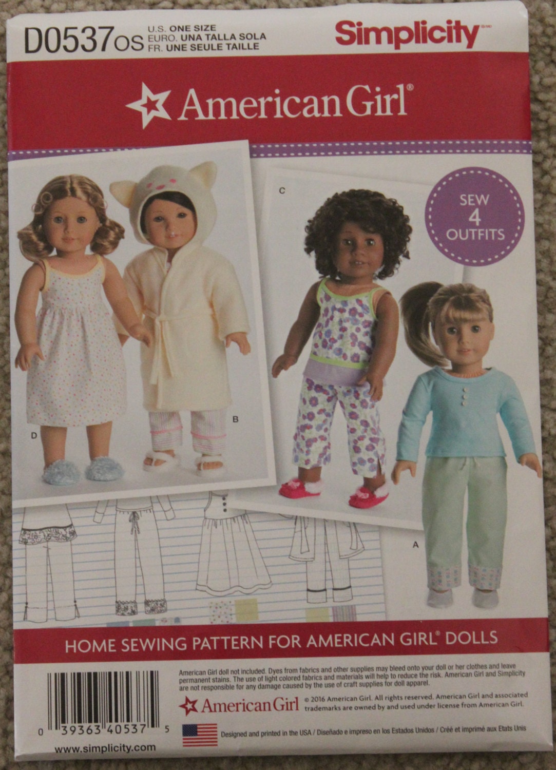 18 inch Doll Clothes Pattern Simplicity DO537 or 8281