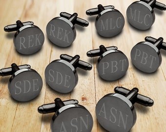 Groomsmen Gifts - Personalized Round Gunmetal Cufflink Set of 5 - Engraved Cufflink - Gifts for Him - Personalized Cufflinks - GC1331X5
