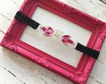 Flapper Dress Headband - Forehead Flapper Headband - Pink Art Deco Flapper Headpiece - Black Glitter Headband for Women - Bridesmaid Flapper