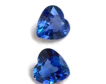 Heart Shape Blue Sapphire Loose Stones, A Pair Of 2 Matching Heart Blue Sapphire Stones, Heart Shape Ceylon Sapphires