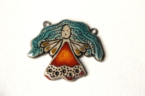 OOAK ANGEL PENDANT:  Rustic Stoneware Ceramic Pendant - handmade components for jewelry making