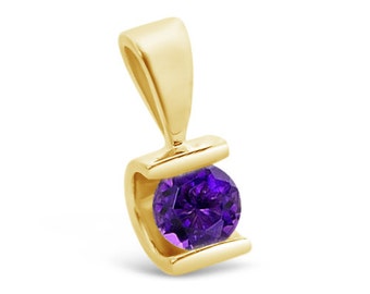 1/2 ct Amethyst Pendant- Yellow Gold Pendant 14K-Amethyst necklace-Women Jewelry-Birthstone necklace-0.50 Carats blue topaz-For here