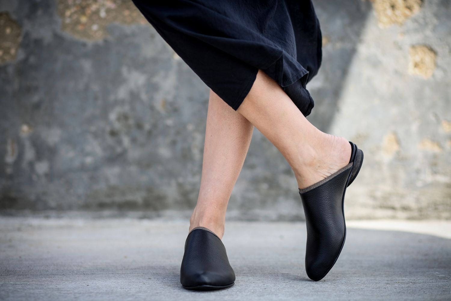 flat black mule sandals