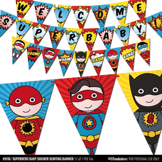 Superhero bunting banner to decor your baby shower inspired