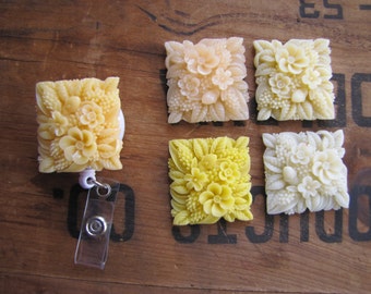 Floral Badge Reel, Square Badge Clip, Retractable Name Badge, Swivel ID Holder, Nurse Gift, Doctor, Teacher ID Clip, Belt Clip Badge