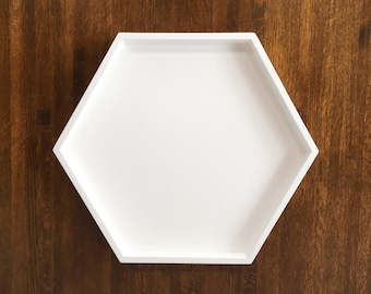 Hexagonal White Decorative Tray, Hexagonal Serving Tray, Hexagon Tray