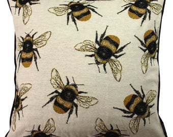 McAlister Textiles Bug's Life Tapestry Insect Print Scatter Cushions & Covers w/ Polycotton Backing - Yellow + Black Bumblebees