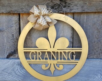 Fleur-de-lis Door Hanger - Fleur- de-lis Wreath - Saints - Louisiana - New Orleans - Wall Hanging - Personalized Gift - 22" Diameter