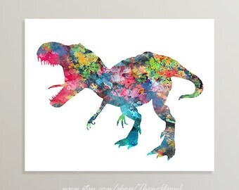 Art Print Watercolor Dinosaurs Watercolor Colorful by Thenobleowl