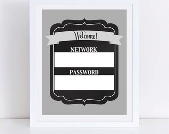 Wifi Password Printable // INSTANT DOWNLOAD // Free Wifi Password // Password Sign // Wifi Password Sign // 8x10 // Gray // Grey // Digital