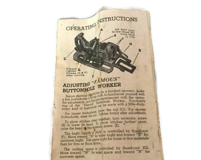 Vintage Famous Buttonhole Worker - Lenox Manufactoring Company White Rotary Model C - w. Original Box & Instructions,