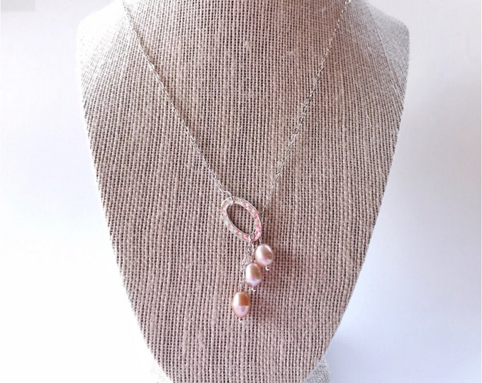 pink mother pearl necklace light pink pearl necklace blush pearl necklace June Jewelry adjustable pearl necklace pearl bridal necklace long