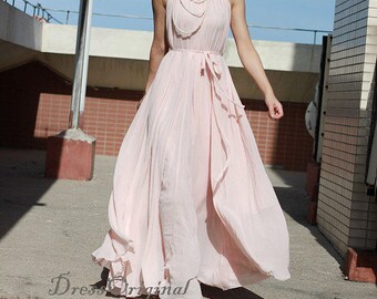 Nude pink Maxi dress, Nude dress Nude Sundress, Custom dress, plus size dress, bridesmaid dress, Formal Evening Prom Gown,graduation dress