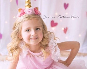 Gold and Pink Unicorn Headband, Princess Headband, Birthday Headband, Birthday Crown, Girls Headband
