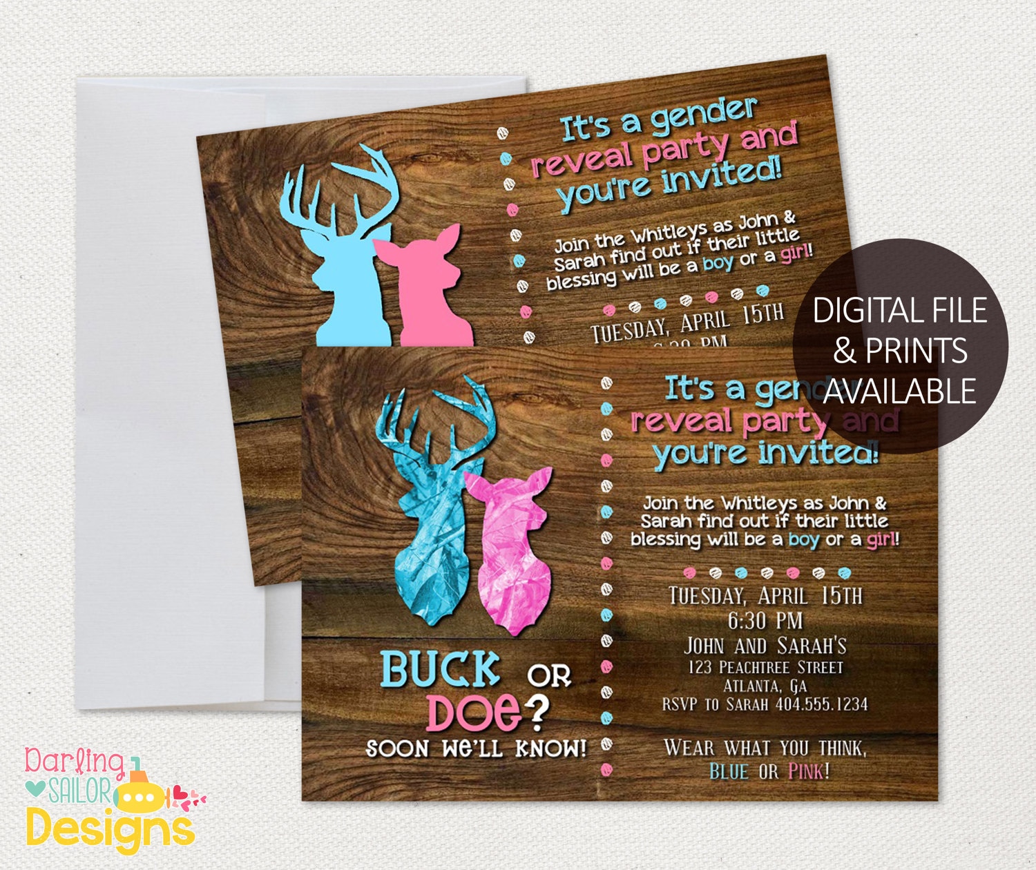 Buck Or Doe Gender Reveal Party Invitation Printable Party