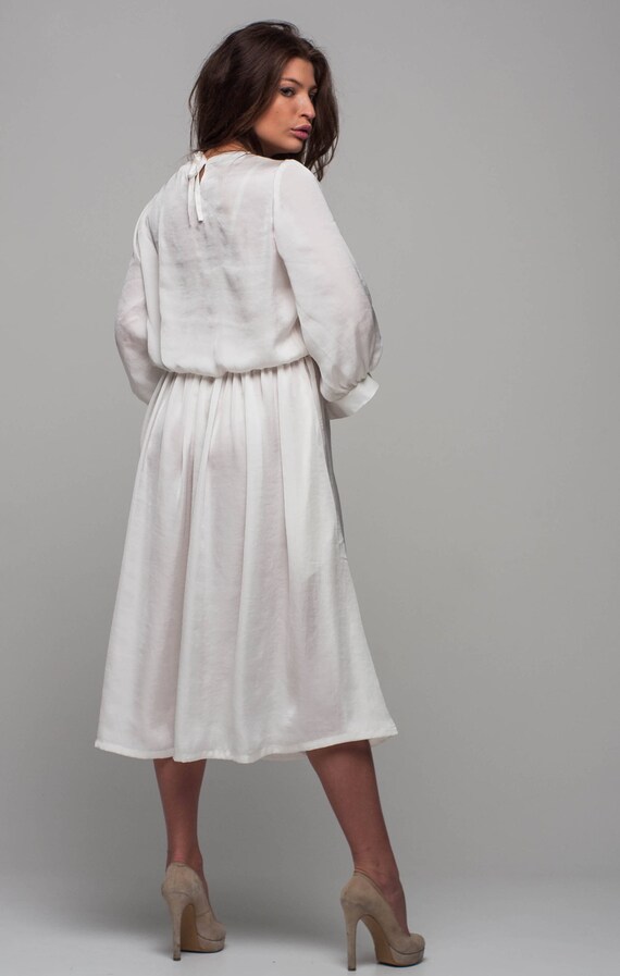 White bridal dress Silk loose dress Bridesmaid midi dress