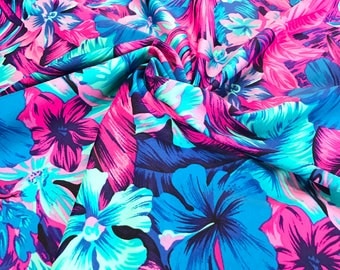 Tahitian Floral Swim Nylon Spandex Fabric, UPF 50+, Swimwear Fabric Athletic Fabric, Legging Fabric, BTY By The Yard