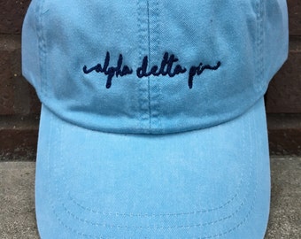 Alpha Delta Pi Handwriting Script Baseball Cap - Officially Licensed ADPi Cap - Alpha Delta Pi Shoreline Hat