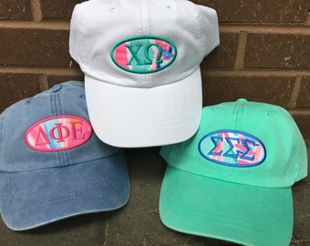Lilly Pulitzer Applique Greek Patch Baseball Cap - Lilly Sorority Baseball Hats - Tri Sigma - Chi Omega - Delta Phi Epsilon
