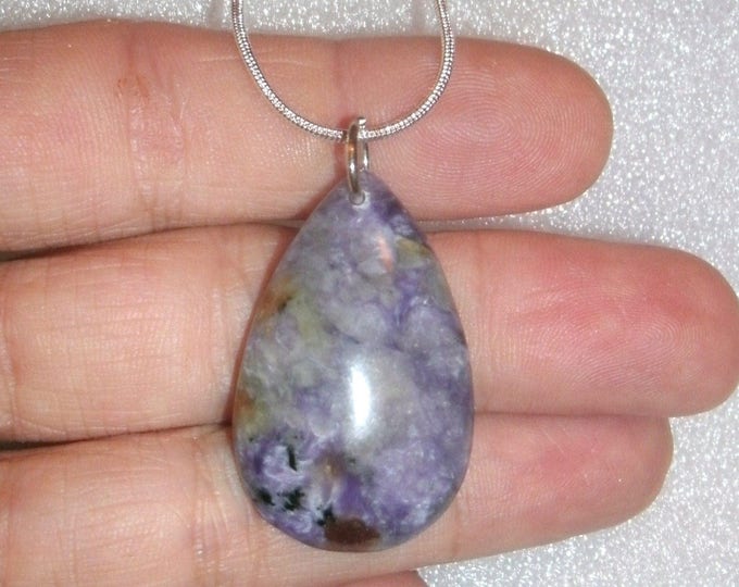 CHAROITE Stone Necklace, SALE! teardrop shape pendant, natural Charoite stone, purple colors, 925 St. Silver chain, gift for her, jewelry