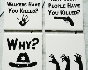 Walking Dead Coasters Set of 4 // Walking Dead Quote Coasters // Walking Dead Rick's Questions