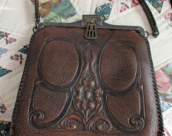 Antique Hand Tooled Leather Purse