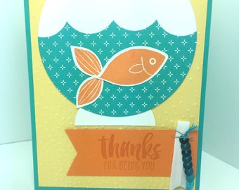 Stampin Up Thank You Card: Handmade Thanks, Fish Bowl, Blank Inside