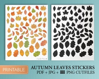 Fall Stickers Leaf Autumn Leaves Stickers Planner Stickers Fall Printable Sticker Orange Cute Stickers Cutfile Inspired By Erin Condren