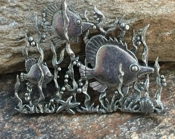 JJ Fish Brooch Large Nautical Brooch Coral Reef Brooch Beach Jewelry School Of Fish Brooch Summer Jewelry Beach Party