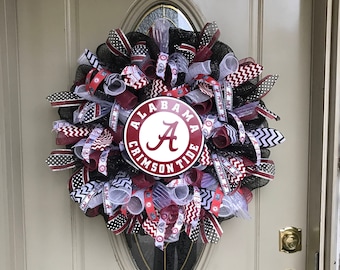 Alabama Crimson Tide wreath, Alabama Crimson Tide deco mesh wreath, Alabama ribbon, Alabama Crimson Tide Fan, Alabama Gift, Alabama house