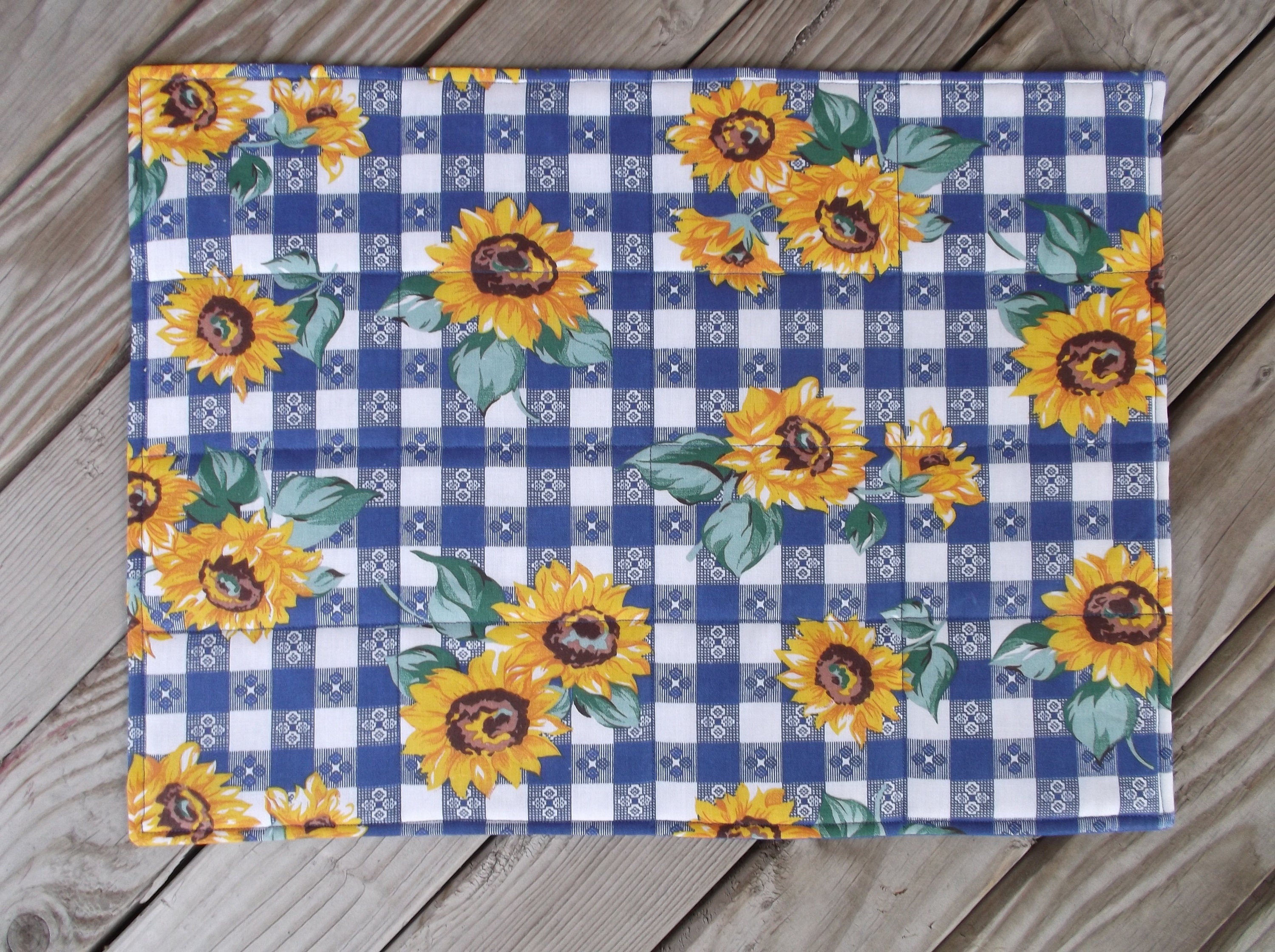 Sunflowers and gingham fabric placemats quilted placemats