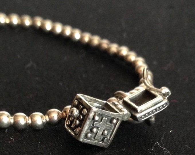 Storewide 25% Off SALE Vintage Sterling Silver Thailand Trinket Box Charm & Silver Tone Beaded Bracelet Featuring Latch Handle Lidded Charm