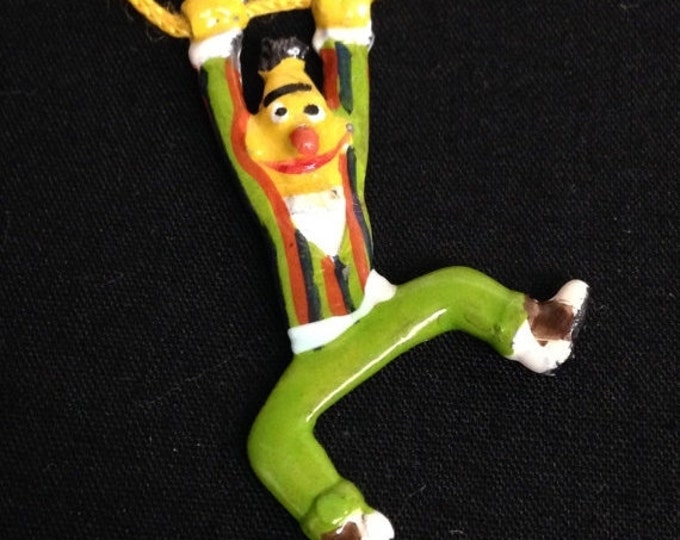 Storewide 25% Off SALE Vintage Sesame Street's Hanging Colorful Bert Collectable Charm Pendant Featuring Yellow Fabric Bracelet