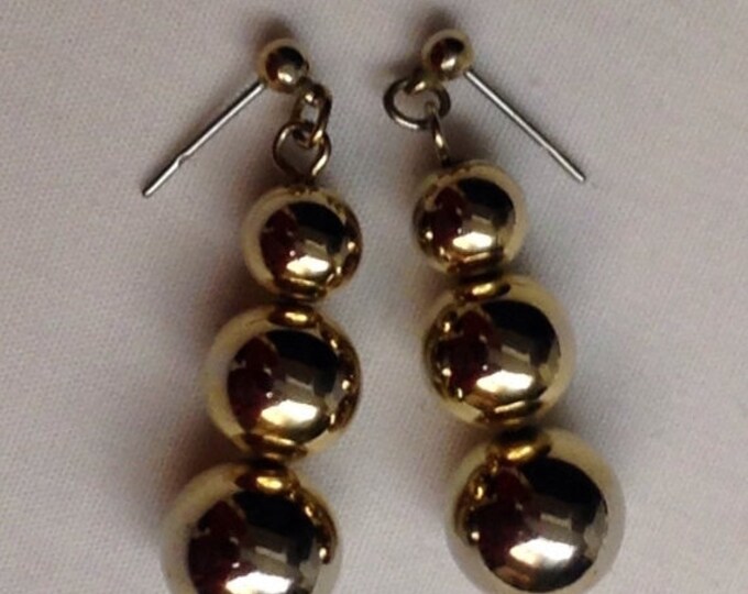 Storewide 25% Off SALE Vintage Gold Tone Graduated Beaded Designer Pierced Earrings Featuring Metal Pearl Style Design