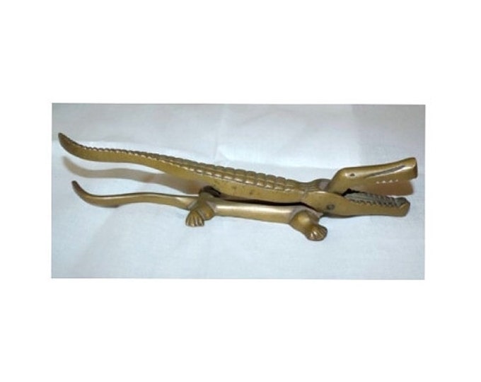 Storewide 25% Off SALE Vintage Solid Brass Alligator Shaped Pivoting Nut Cracker Featuring Raised Textured Design And Realistic Claw Feet Su