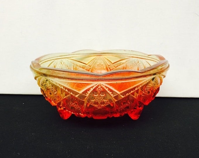 Storewide 25% Off SALE Vintage Floral Patterned Amberina Heavy Glass Footed Centerpiece Bowl Featuring Ruffled Edge Design