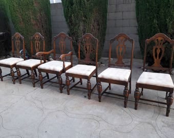 6 Spanish Revival Jacobean Dining Chairs FREE SHIPPING!!!